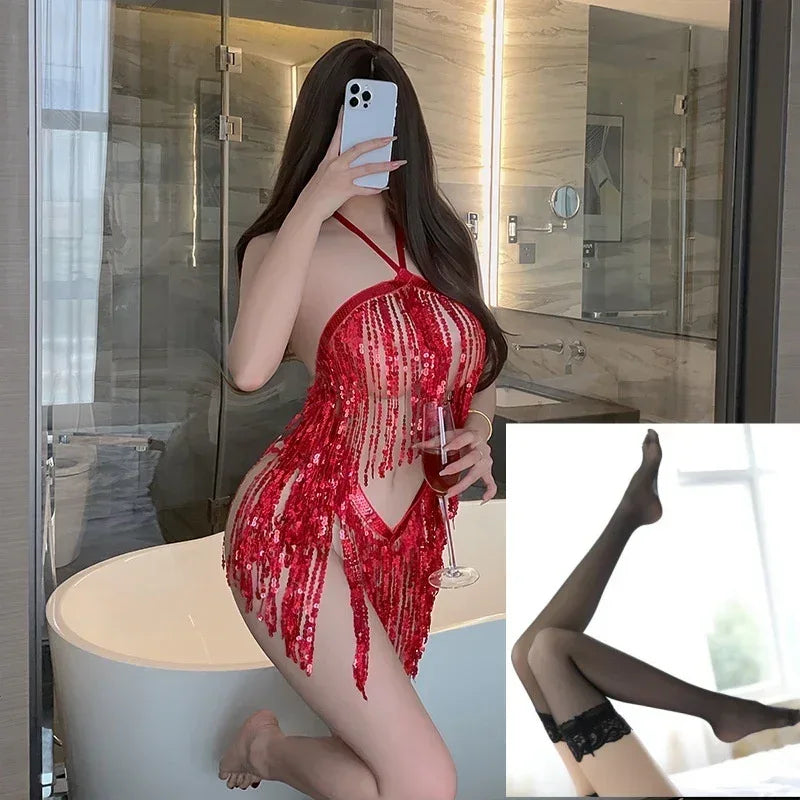 Sexy Lingerie Sexy Sequined Tassel Skirt Uniform - Viexta