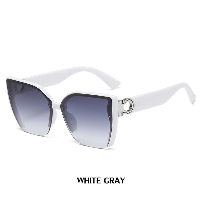 Classic Ladies Fashion Cateye Sunglasses Leopard Luxury Brand Semi Rimless Women Sunglasses