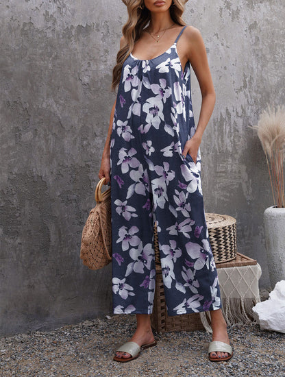 Flowers Print Suspender Jumpsuit