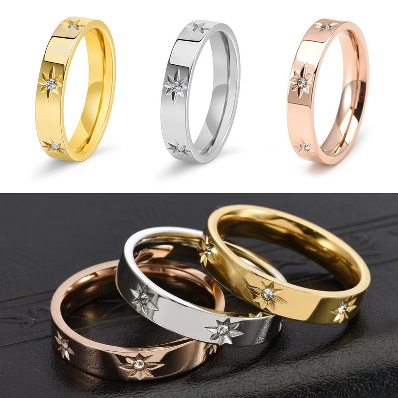 Stainless Steel Five-pointed Star Inlaid ZirconRing