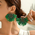 Rhinestone Chiffon Flower Stud Earrings For Women