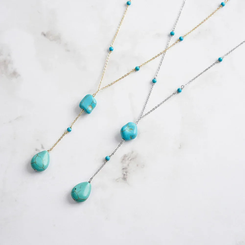 drop-shaped-turquoise-pendant-sterling-silver-necklace - Viexta