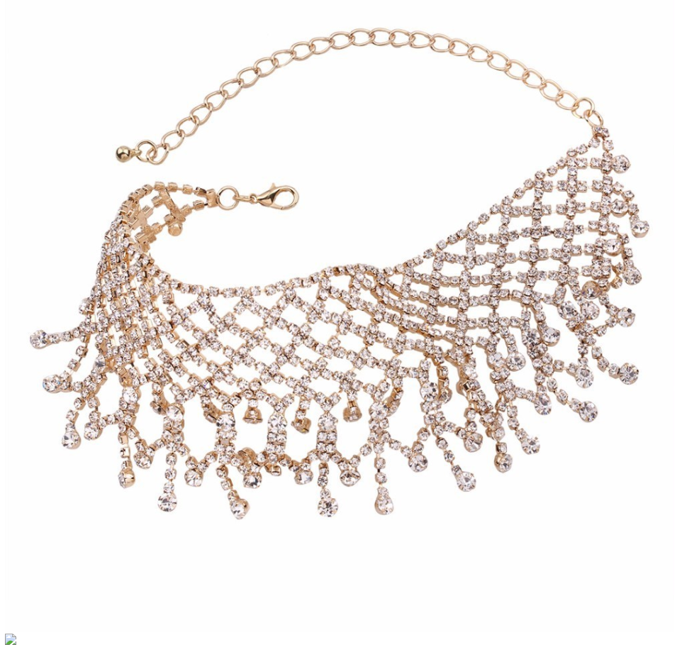 Rhinestone Fringed Necklace Chain