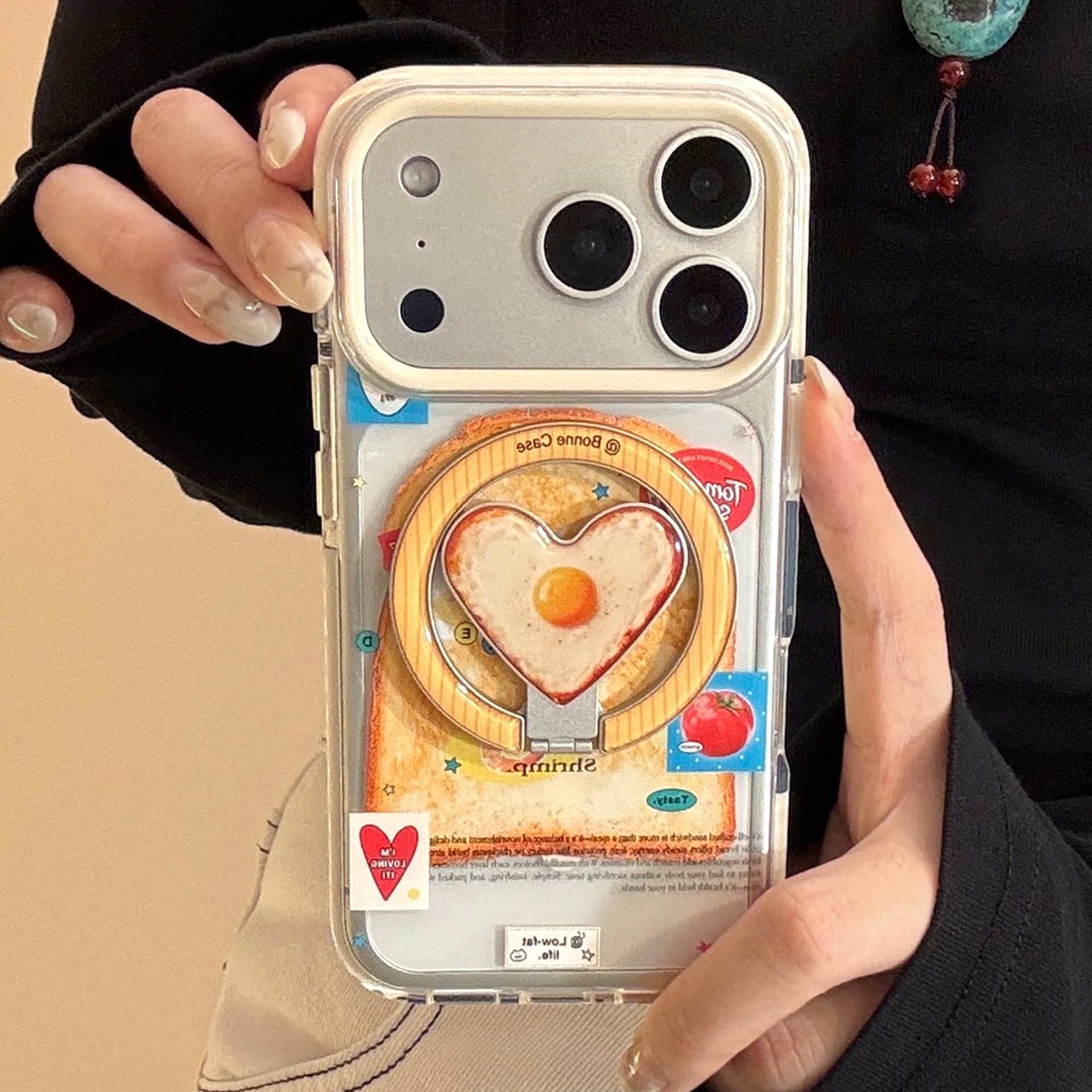 Toast And Fried Egg Heart Shaped Magnetic iPhone case