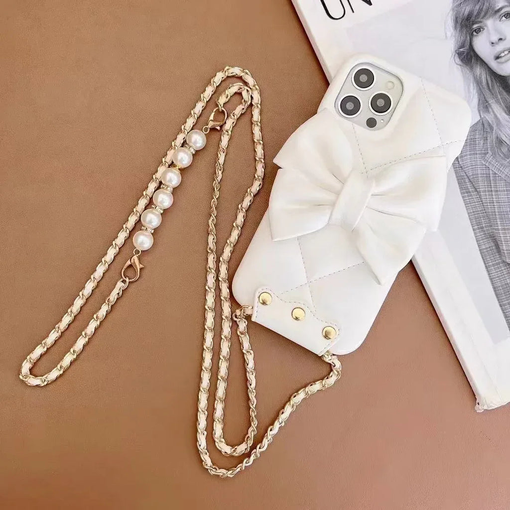 Butterfly Leather Crossbody Pearl iPhone Case - Viexta