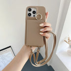 Lychee Pattern Mirror Lanyard iPhone Case - Viexta