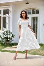 Square Collar Backless Puff Sleeve Dress