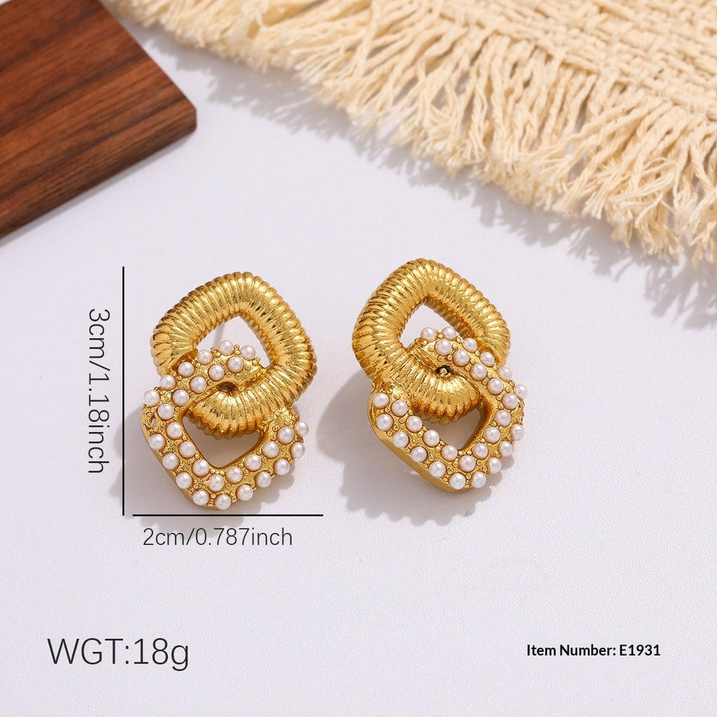 Niche Diamond-encrusted Drop Earrings In Titanium Steel