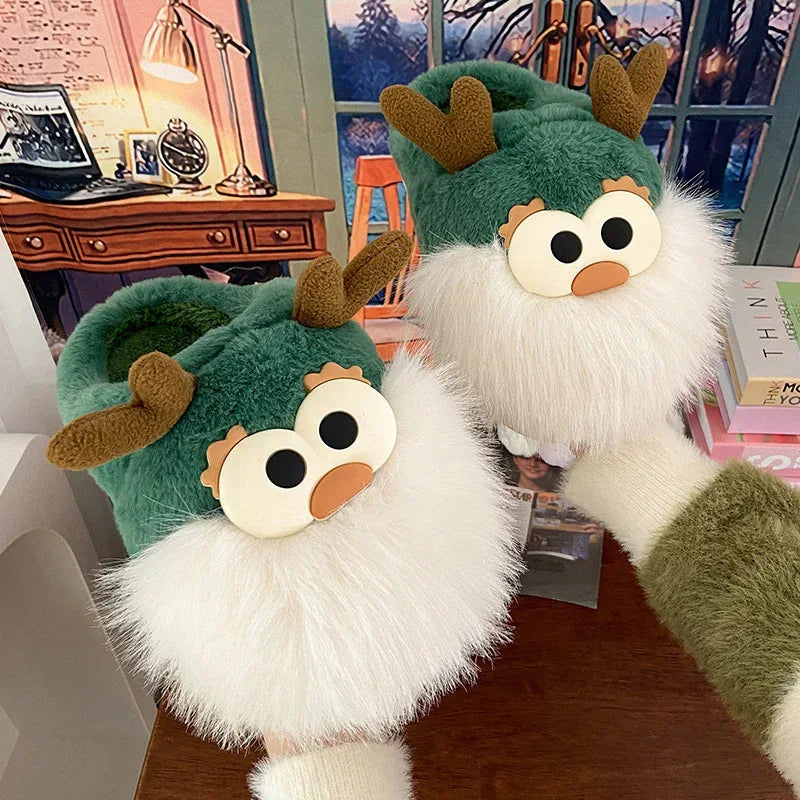 Cute Cartoon Christmas Deer Plush Shoes - Viexta