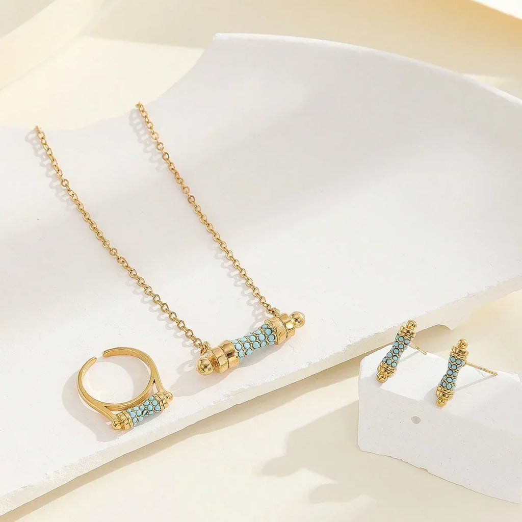 Acrylic Ring Necklace And Earring Suit - Viexta