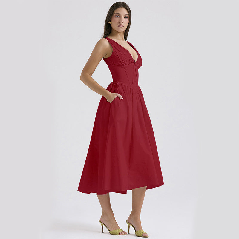 V-neck A-line Dresses With Pockets