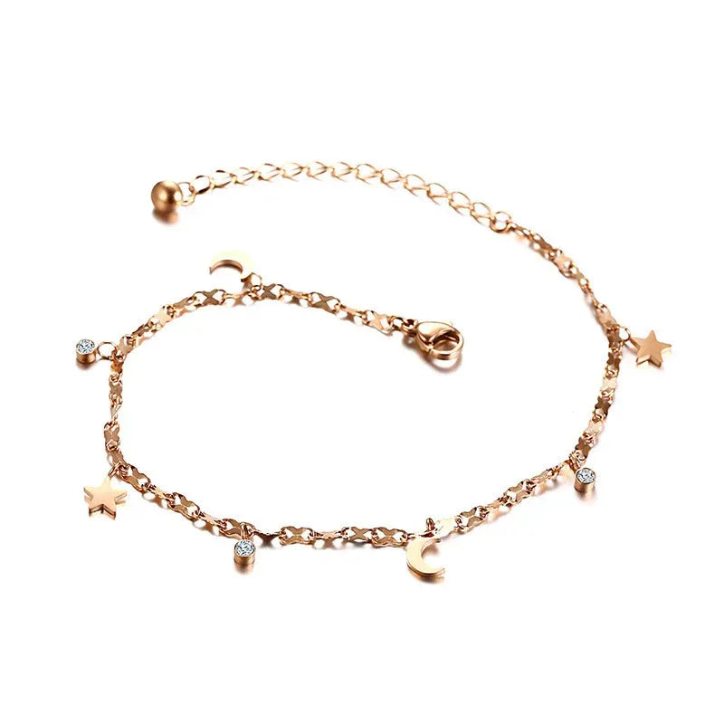 lucky-star-stainless-steel-rhinestone-anklet - Viexta
