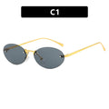 Elliptical frameless sunglasses with rivets, new fashion sunglasses, trendy street photography sunglasses for women