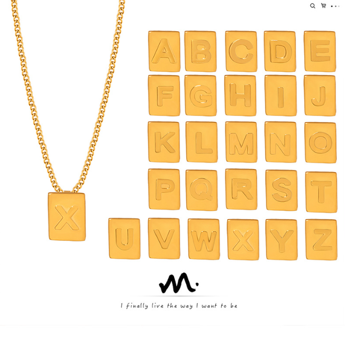 American 26 letters chain square titanium steel pendant
