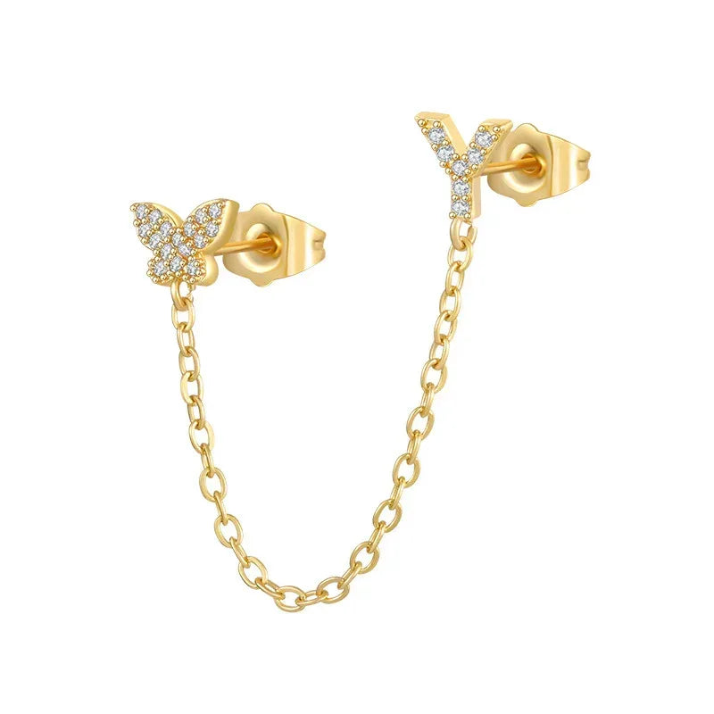 Women's Zircon Butterfly Alphabet One Piece Stud Earrings - Viexta