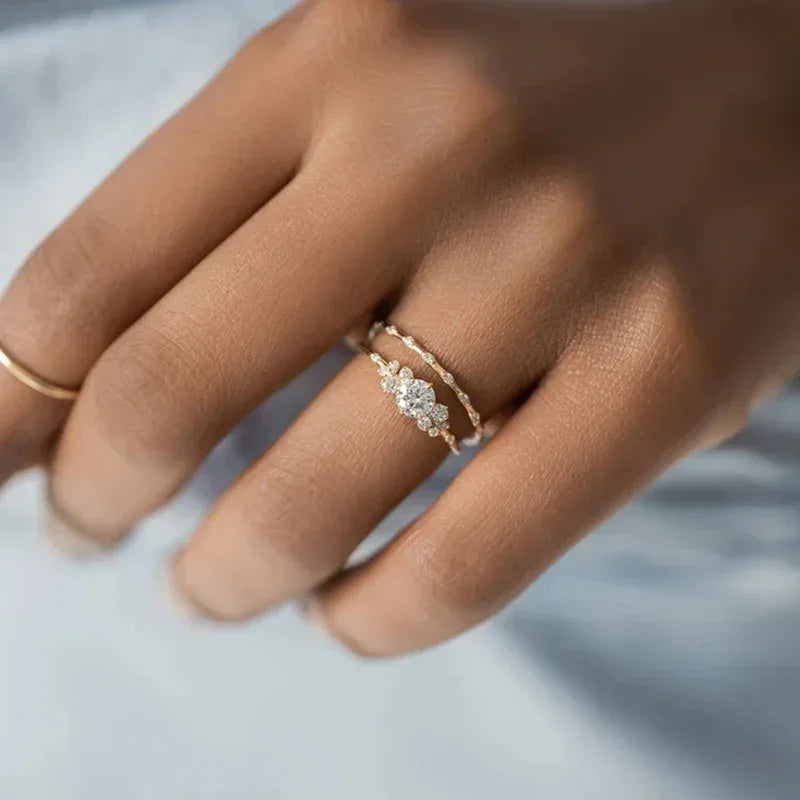 925 Sterling Silver Round Zircon Crystal Rings - Viexta