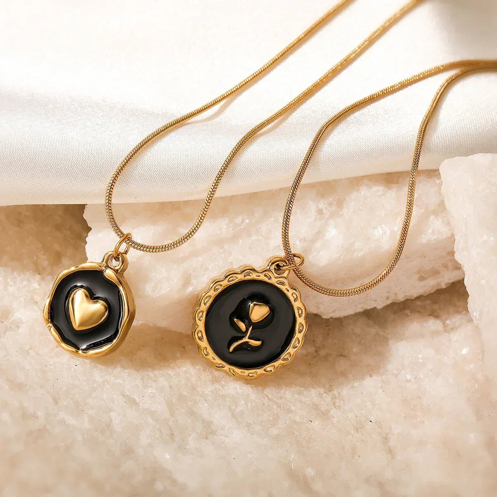 retro-oil-dripping-heart-geometric-pendant-necklace - Viexta