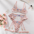 light-purple-mercerized-embroidery-lingerie-four-piece-set - Viexta
