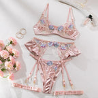 light-purple-mercerized-embroidery-lingerie-four-piece-set - Viexta