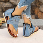 Denim Thong Sandals With Rear Zipper