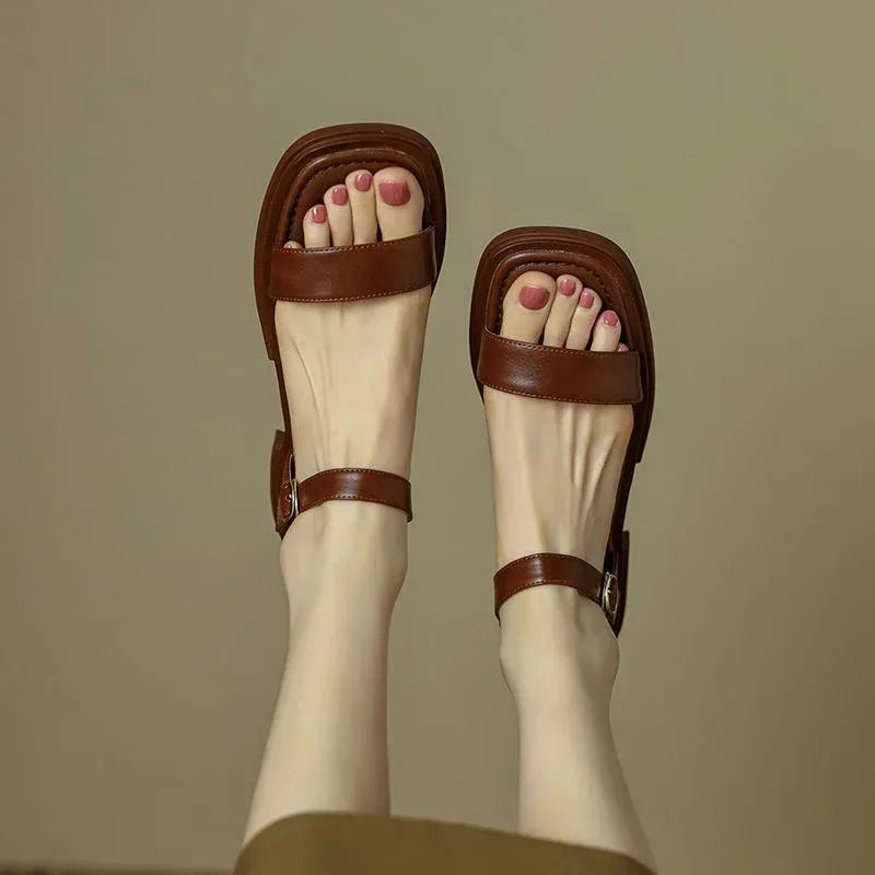 Summer Flat Soft Sole Leather French Sandals - Viexta