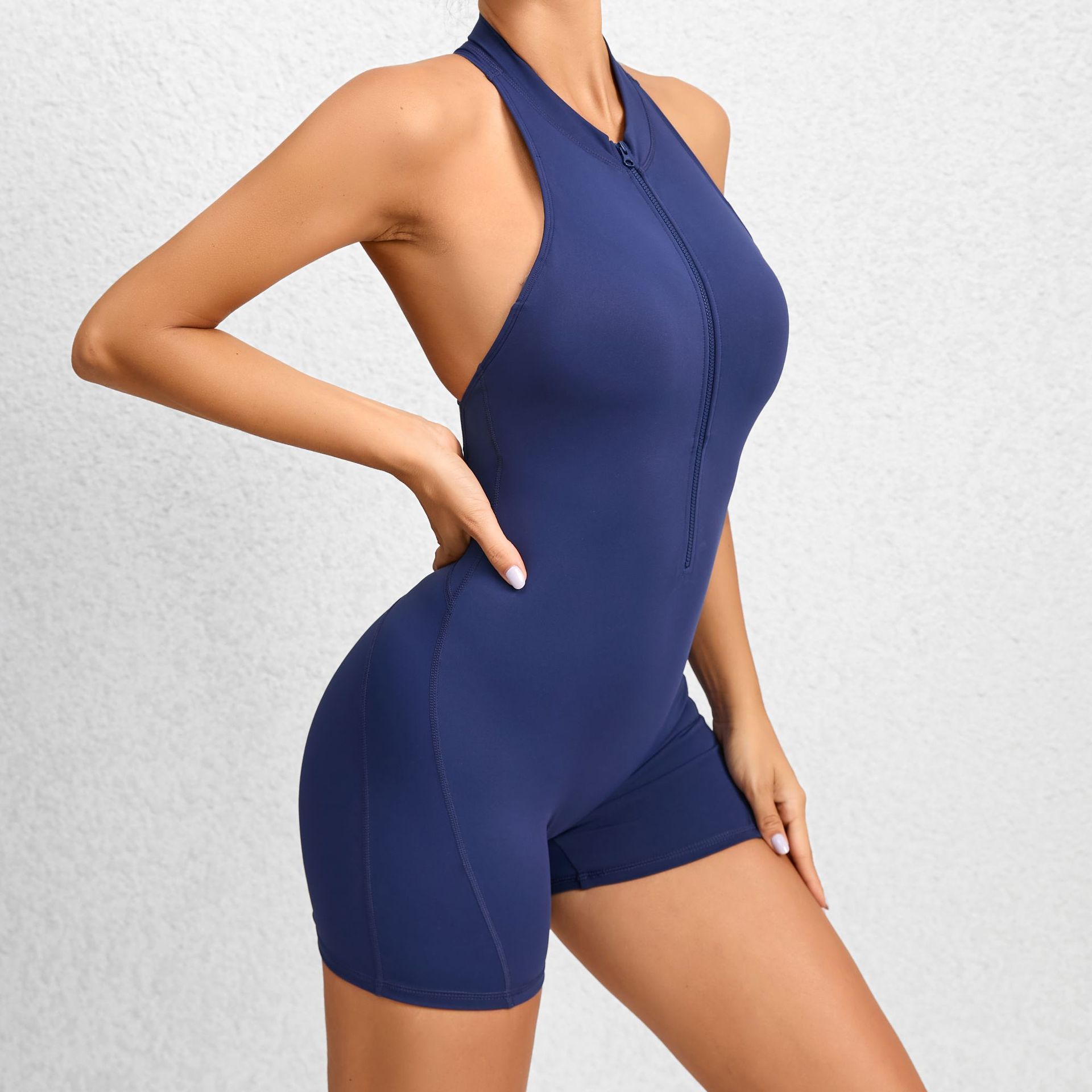 Zippered Yoga Fitness Shorts Jumpsuit Shapewear