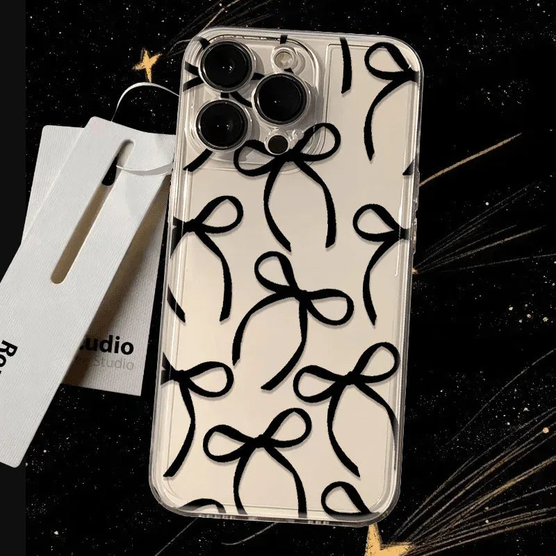 black-ribbon-bow-light-luxury-transparent-soft-iphone-case - Viexta