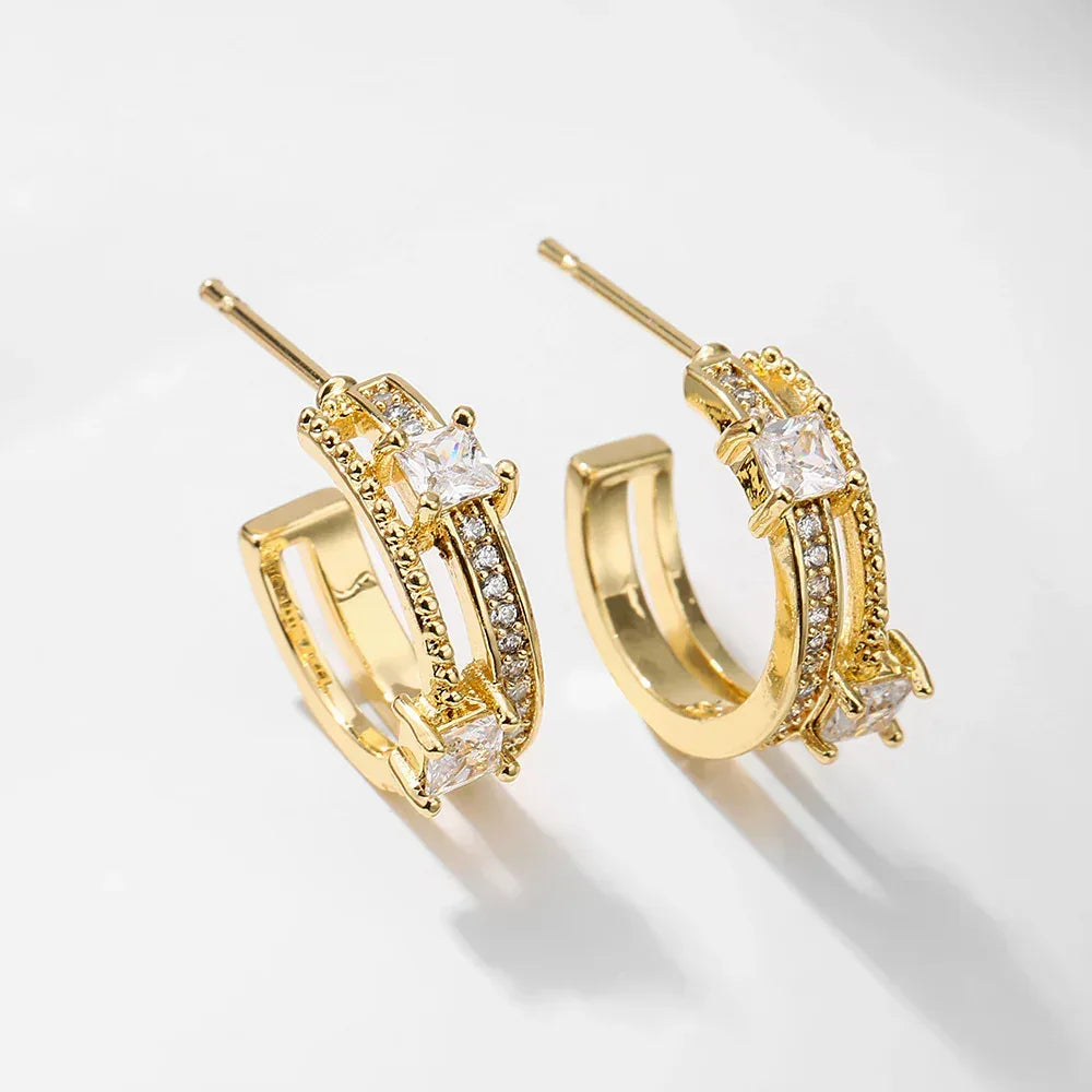 Hexagon Zircon-embedded Earrings - Viexta
