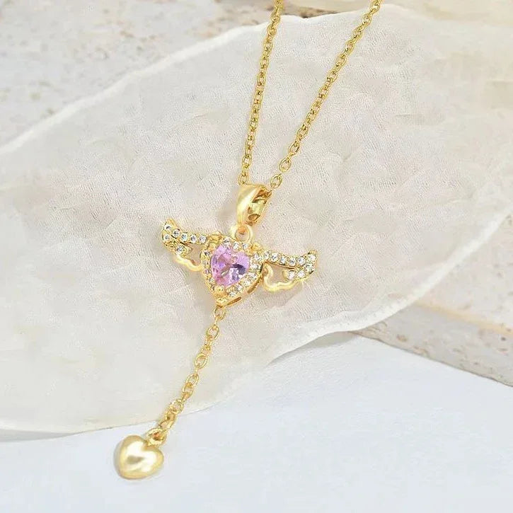moving-cupid-heart-angel-wings-tassel-necklace - Viexta