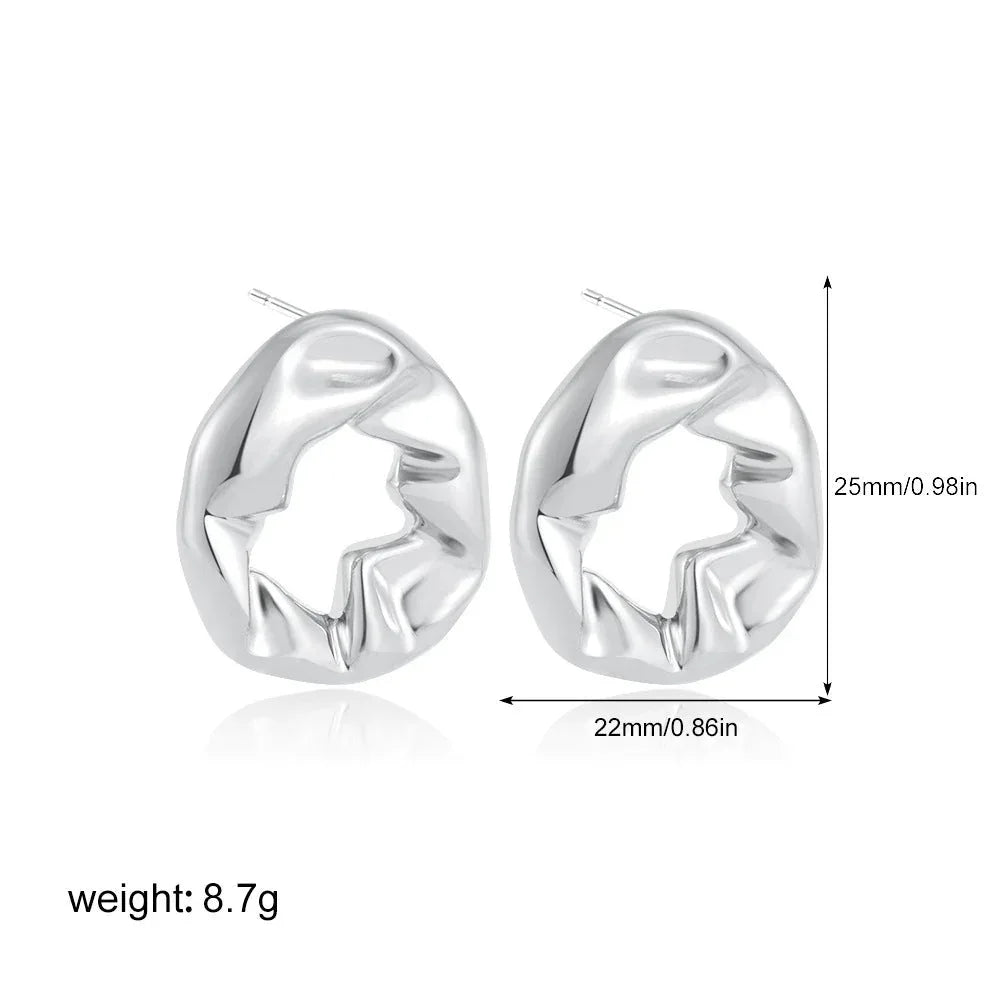 18k-gold-balloon-fold-irregular-texture-earrings - Viexta