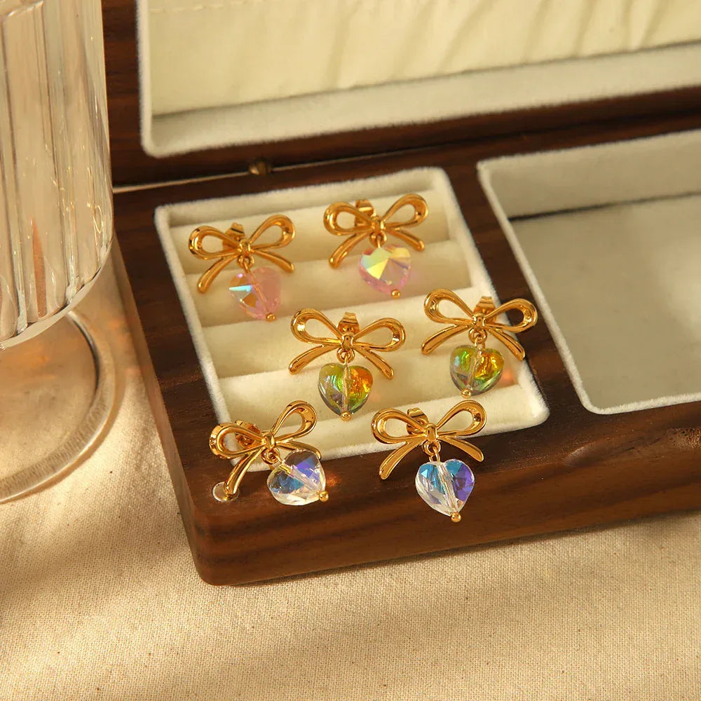 titanium-steel-bowknot-heart-shape-earrings - Viexta
