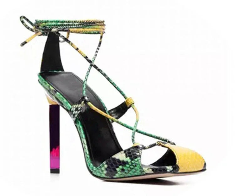 Square Toe Cross Lace-up Cutout Heels - Viexta