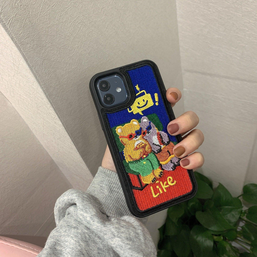 Heavy Embroidery Milk Tea iPhone Cover - Viexta