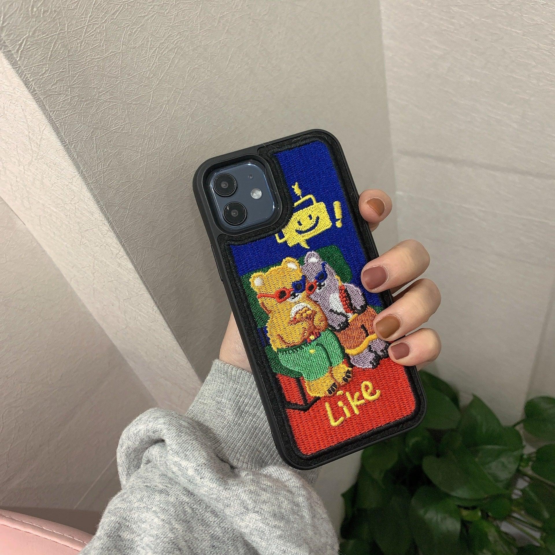 Heavy Embroidery Milk Tea iPhone Cover - Viexta