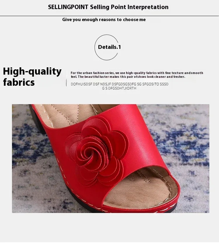 Wedge Flower Solid Color Sandals - Viexta
