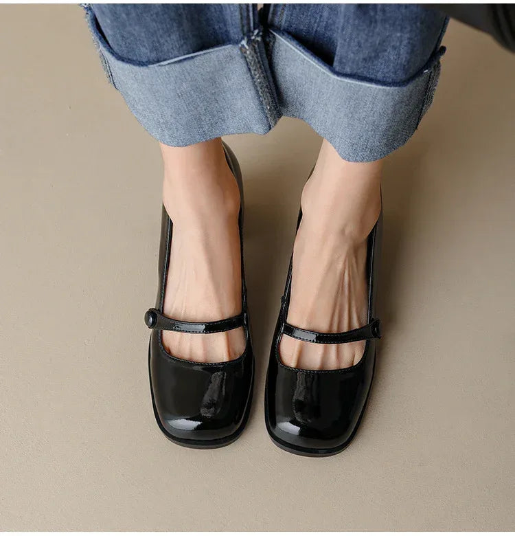 Women's Retro Minority Design Fashion Tie Square Toe High Heels Mary Jane Shoes - Viexta