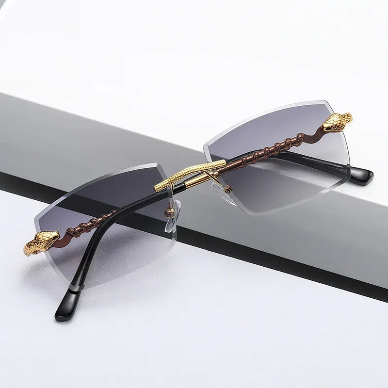 Snake Shaped Metal Cut Edge Sunglasses - Viexta
