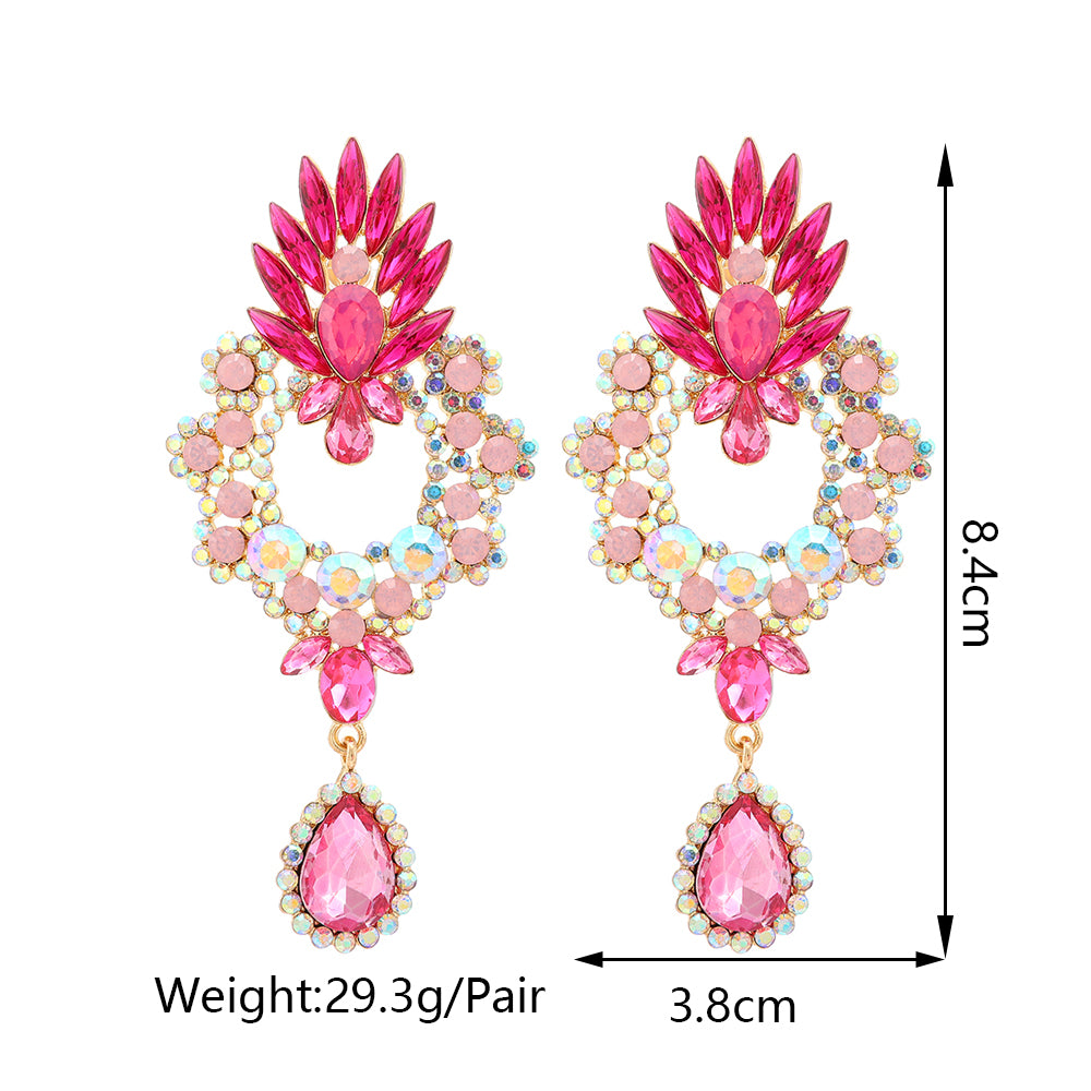 Rhinestone Teardrop Pendant Large Earrings