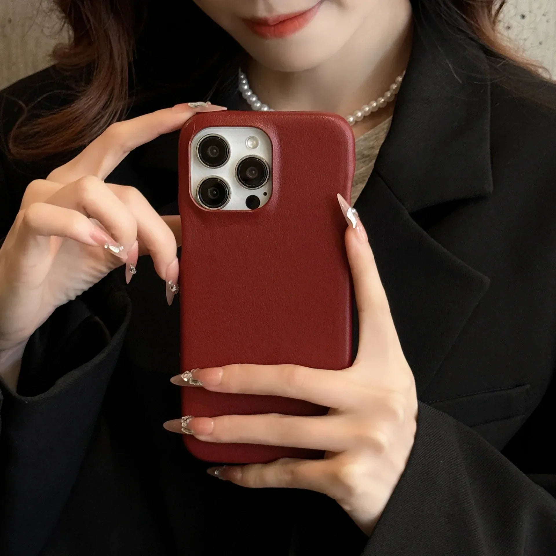 Retro Leather Solid Color iPhone Case - Viexta