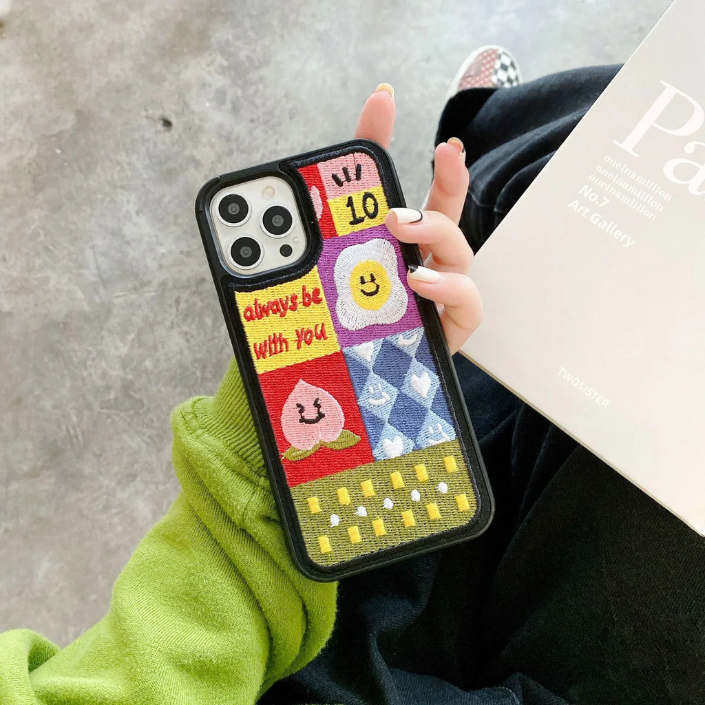 Heavy Embroidery Milk Tea iPhone Cover - Viexta
