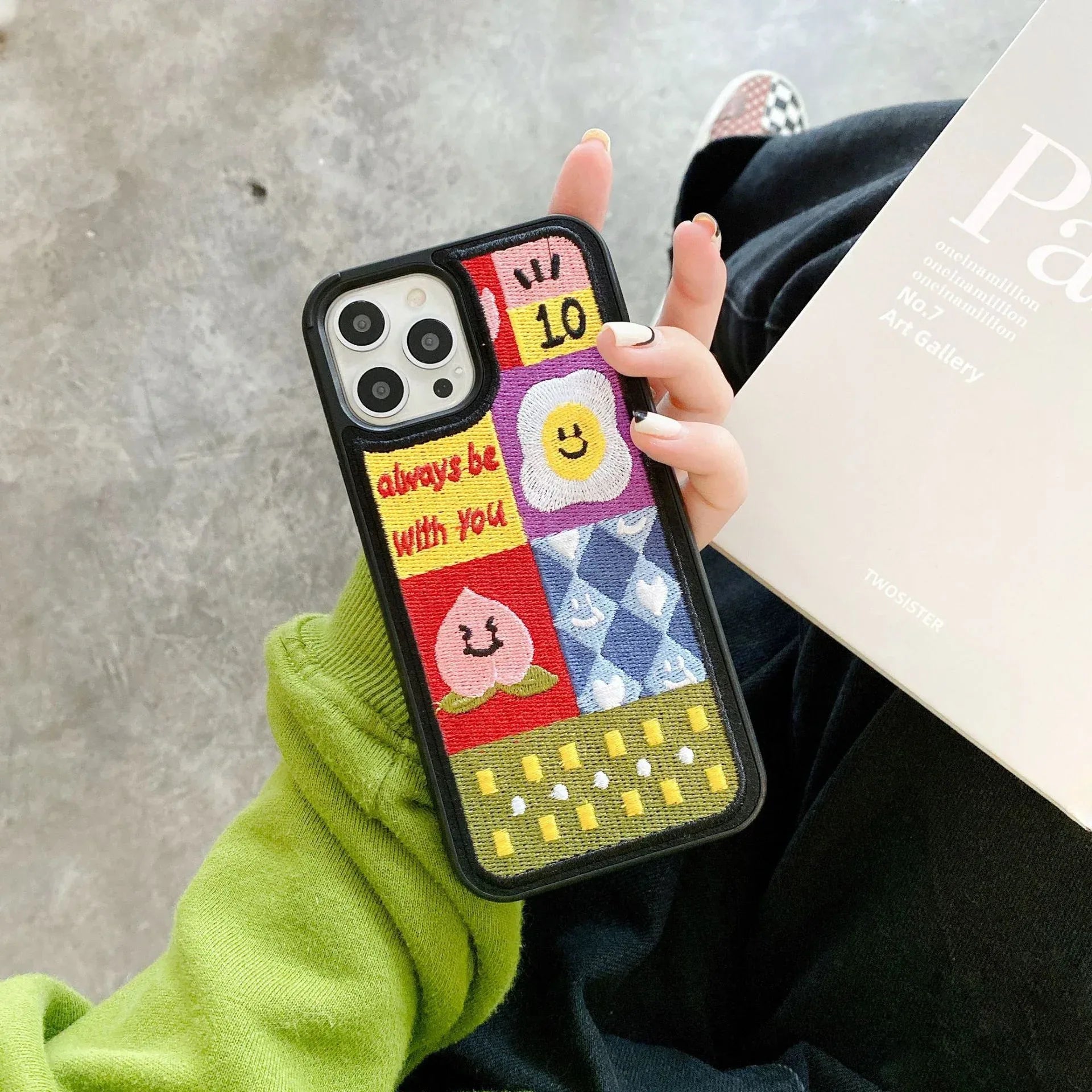 Heavy Embroidery Milk Tea iPhone Cover - Viexta