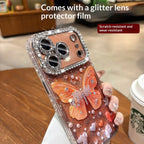 Rhinestone Butterfly iPhone Case With Glitter Lens Protector - Viexta