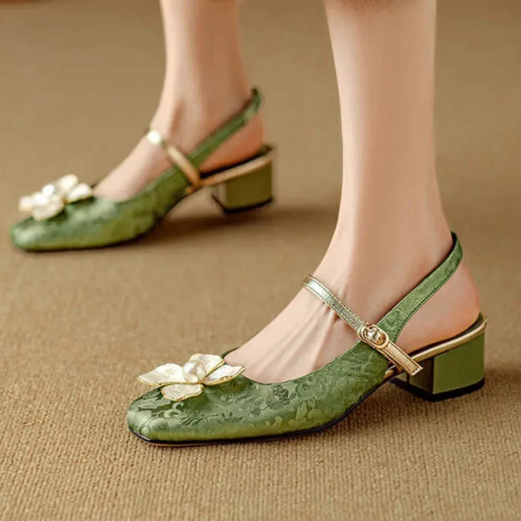 French Retro Square Toe High Heels Women - Viexta