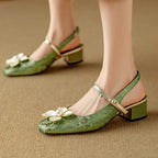 French Retro Square Toe High Heels Women