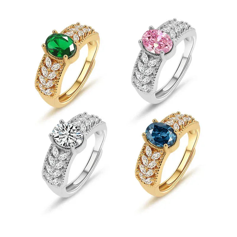 Hollow Pattern Colored Gems Blue Corundum Ring - Viexta