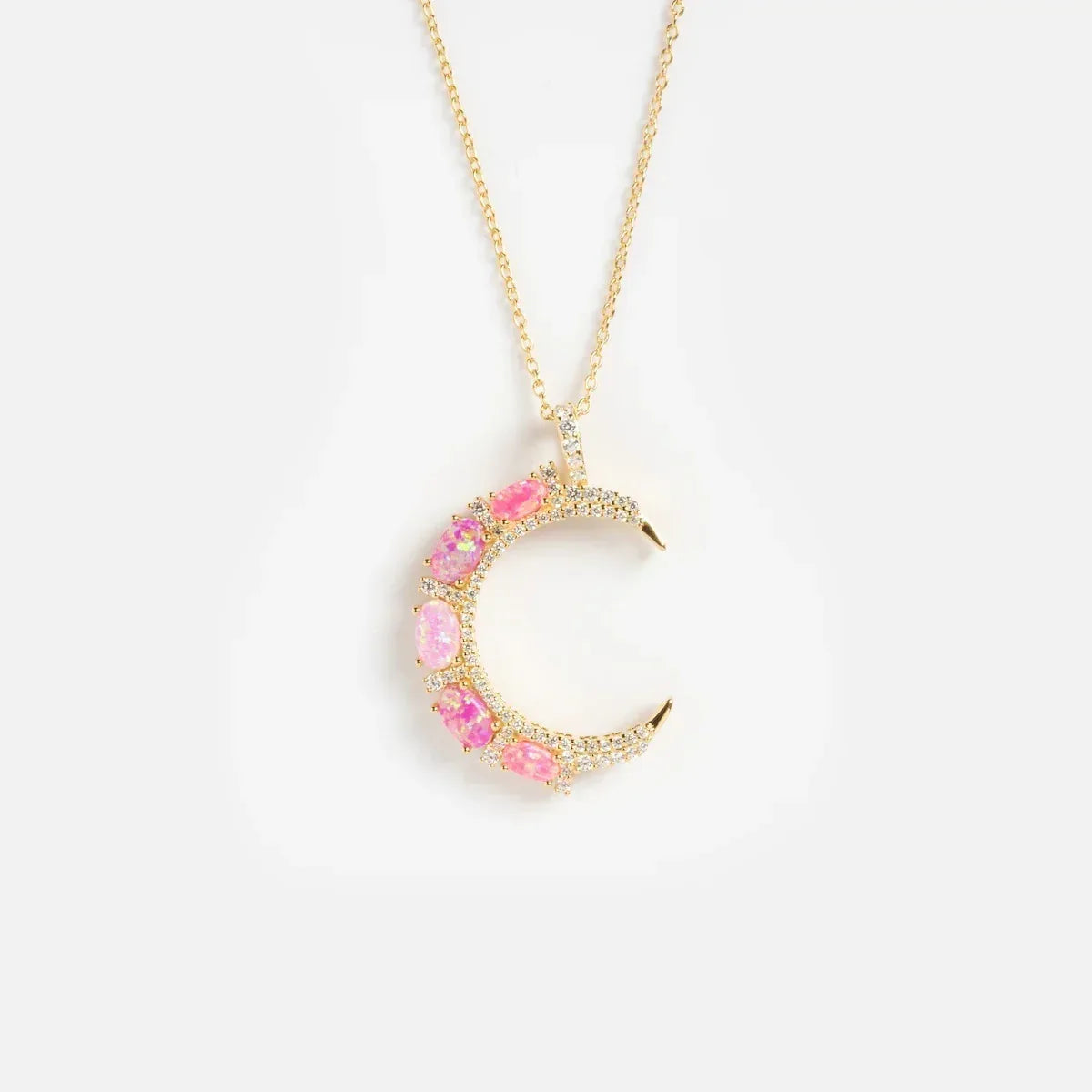 Opal Moon Necklace Diamond Inlaid Clavicle Chain - Viexta