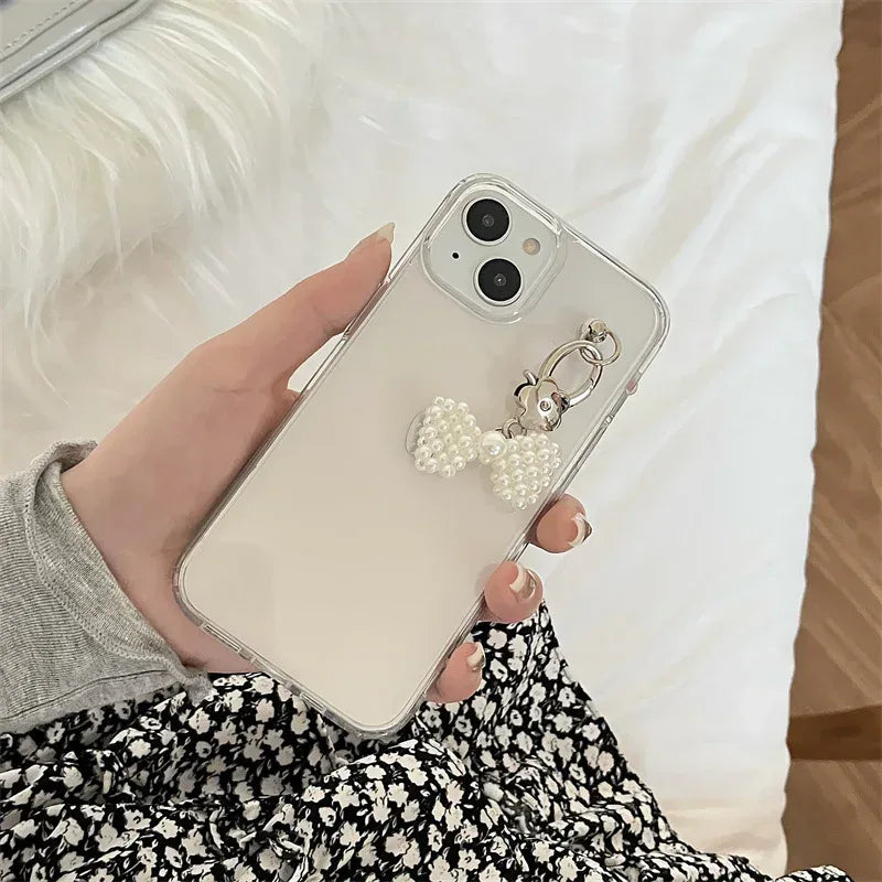 transparent-pearl-bow-pendant-iphone-case - Viexta
