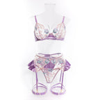 light-purple-mercerized-embroidery-lingerie-four-piece-set - Viexta