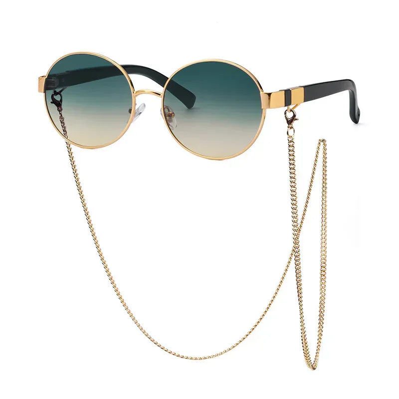 Small Round Frame Sunglasses With Chain - Viexta