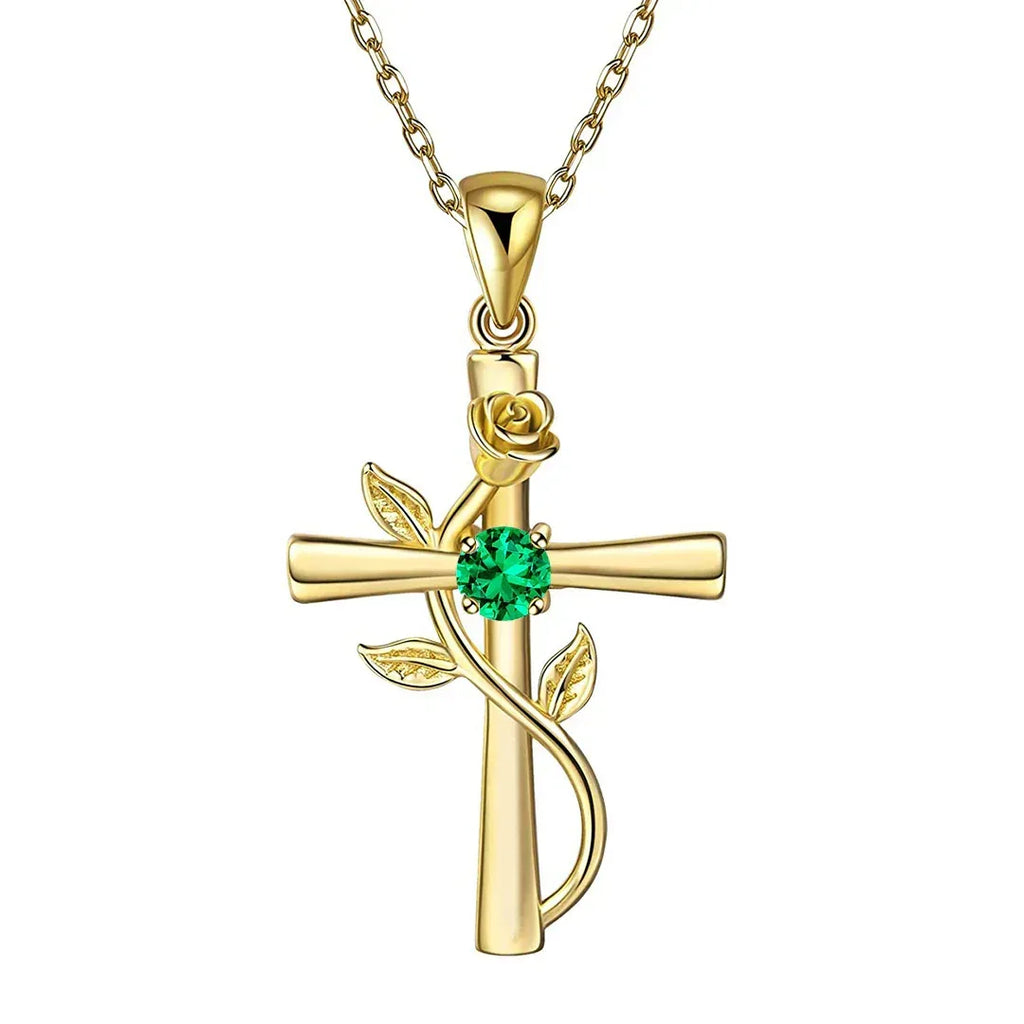 rose-cross-necklace-with-rhinestone - Viexta